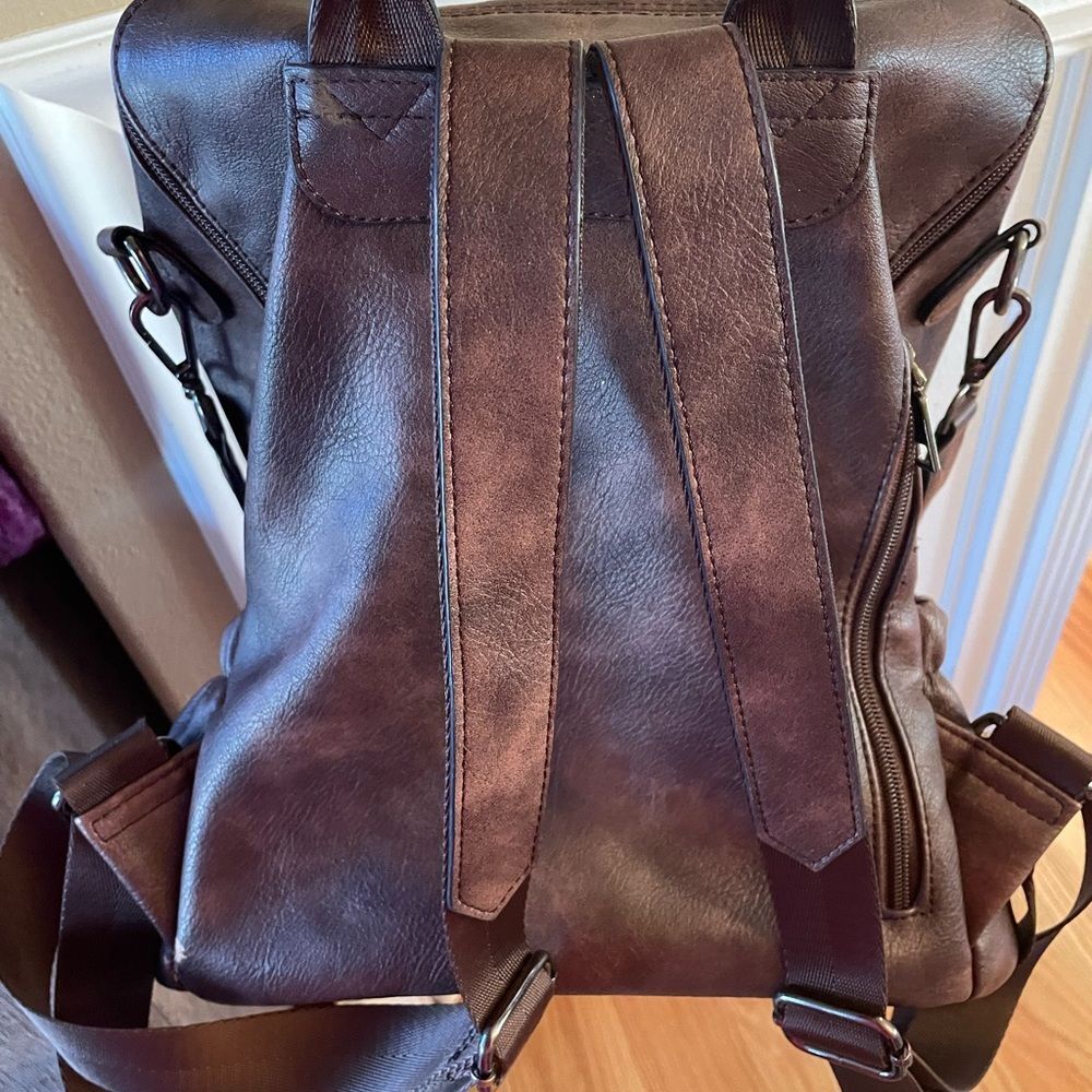 Cluci Faux Leather Vegan Leather Brown Women’s Backpack - Picture 15 of 16
